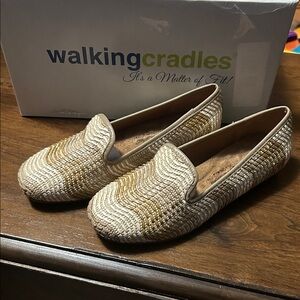 Walking Cradles Cream and Gold Woven Loafers